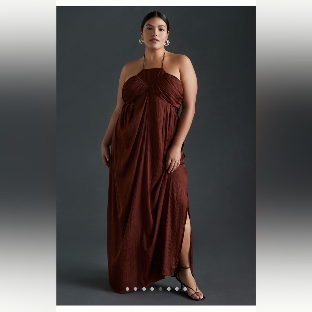 Anthropologie Brown Halter Maxi Dress